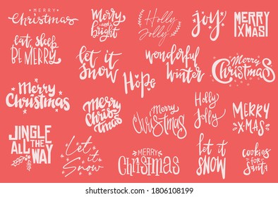 set of chirstmas themed hand lettering typography design