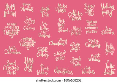set of chirstmas themed hand lettering typography design