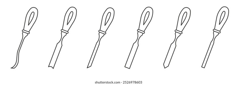 A set of chisel. Carpentry tool icon collection. Carpentry tools thin line. EPS 10.