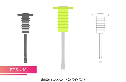 Set, Chisel on metal with a comfortable soft handle. Linear, solid and realistic design. On a white background. Tools for a locksmith. Flat vector illustration.