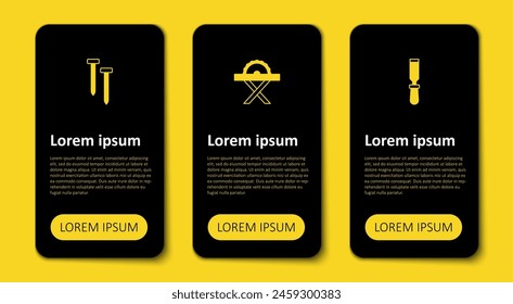 Set Chisel tool, Electric circular saw and Metallic nails. Business infographic template. Vector