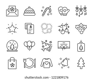 set of chistmas line icons, such as box, gift, winter