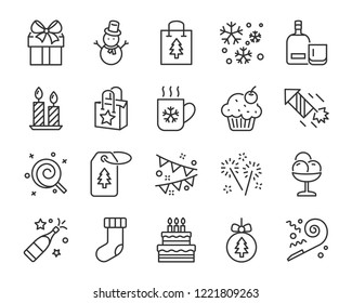 set of chistmas line icons, such as box, gift, winter