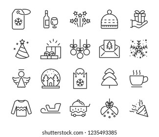 set of chistmas line icons, such as box, gift, winter