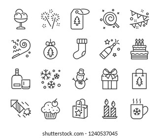 set of chistmas line icons, such as box, gift, winter