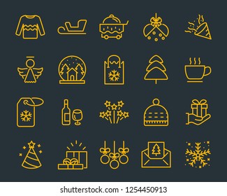 set of chistmas line icons, such as box, gift, winter
