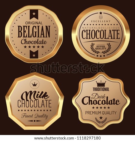 Set of Chocolate Badges. Vector Golden Icons.