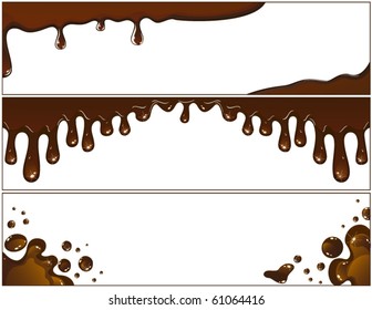 Set of chocolate banners with flowing drops