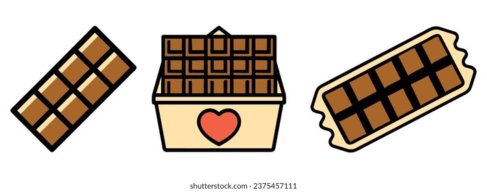 Set of chocolate bar, cartoon vector illustration isolated