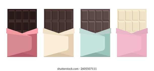 Set of chocolate bar in a flat design. Vector illustration