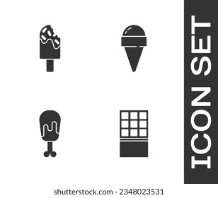 Set Chocolate bar, Ice cream, Chicken leg and in waffle cone icon. Vector
