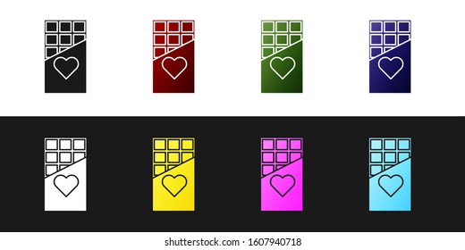 Set Chocolate bar icon isolated on black and white background. Valentines day symbol.  Vector Illustration