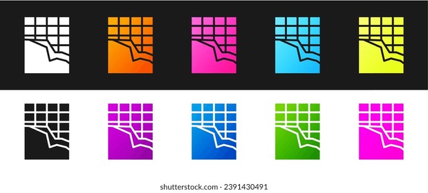 Set Chocolate bar icon isolated on black and white background.  Vector Illustration