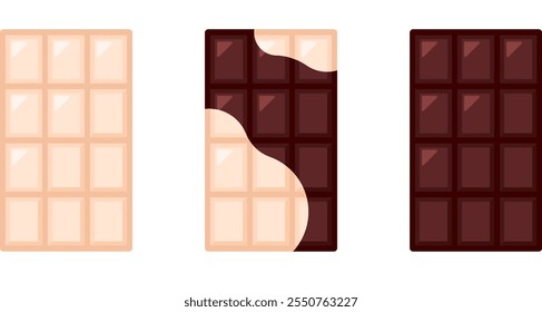 Conjunto de barra de chocolate, ilustración plana aislada en fondo transparente