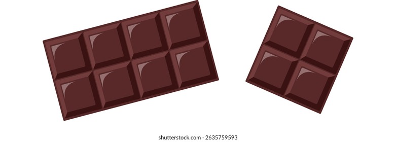 Set of chocolate bar. Yummy dark bitter milky chocolate part . Cacao sweet food design. Flat vector illustration 