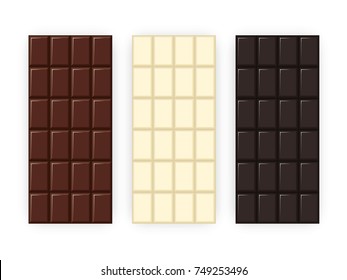 Set of chocolate bars, white, dark, milk. Vector illustration EPS 10