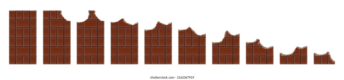 Set of Chocolate Bitten Bars on white background, realistic vector illustration close-up