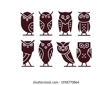 set of chocolate brown owl vectors is great for your icon and logo