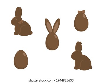 Set of chocolate bunnies and eggs