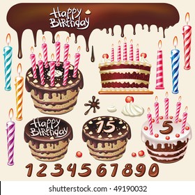 Set with Chocolate cakes and birthday decoration