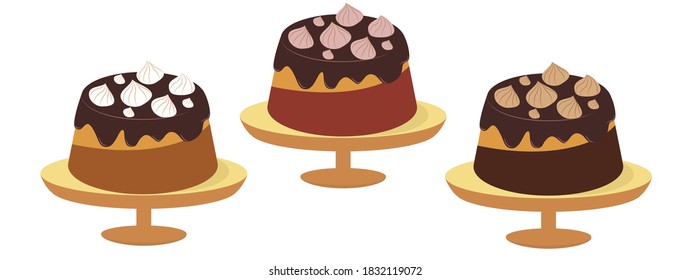 Set of chocolate cakes. Vector illustration for design
