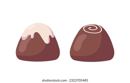 Set of chocolate candies. Dessert and delicacy. Sweet and sugar food. Halloween and Christmas. Graphc elements for website. Cartoon flat vector illustration isolated on white background