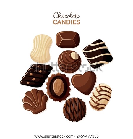 Set of chocolate candies in different shapes.