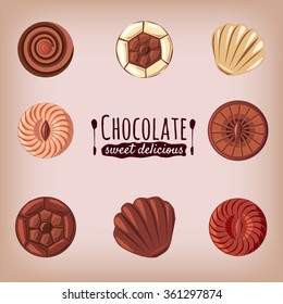 Set of chocolate candies, vector