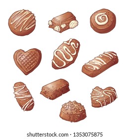 Set Chocolate candies. Vector illustration Hand drawing