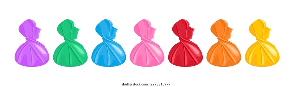 Set of chocolate candy in colorful wrapper isolated on white background. Vector cartoon illustration.