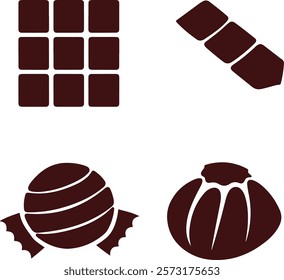 Set of Chocolate and Candy Silhouettes - Sweet Treat Vector Icons for Design