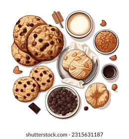 conjunto de cookies de chocolate vista superior 