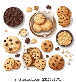 conjunto de cookies de chocolate vista superior 