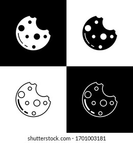 Set Chocolate cookies with marijuana leaf icon isolated on black and white background. Weed, ganja, medical and recreation cannabis. Vector Illustration