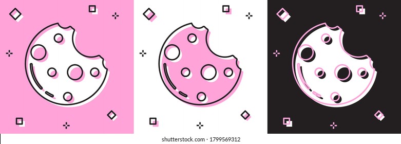 Set Chocolate cookies with marijuana leaf icon isolated on pink and white, black background. Weed, ganja, medical and recreation cannabis. Vector Illustration