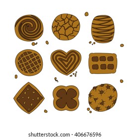Set of chocolate cookies, Vector illustration