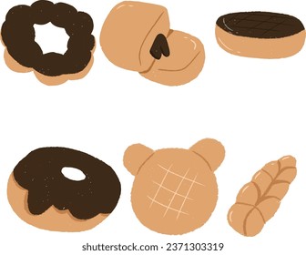 set of chocolate donut vector. Oil pastel style
