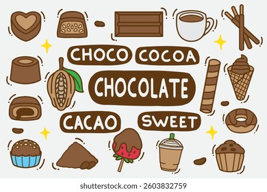 set of chocolate doodle with color good for background, wallpaper, element design, icon, etc