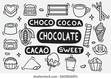 set of chocolate doodle good for background, wallpaper, element design, icon, etc