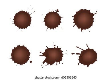 Set of chocolate drop circle or blots on white background