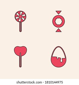 Set Chocolate egg, Lollipop, Candy and  icon. Vector