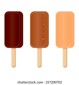 Set of chocolate ice cream on a stick of different colors vector