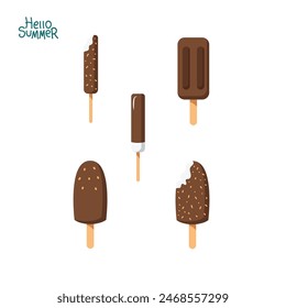 set of chocolate ice cream vector illustrations. summer theme