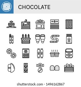 Set of chocolate icons such as Bean toasting, Candy shop, Ice cream shop, Gum, Candy, Toffee, Cake, Pastry, Gummy, Wafer, Cookie, Chocolate, Muffin, Instant coffee , chocolate