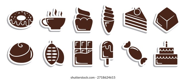 Conjunto de iconos de chocolate Ilustración vectorial