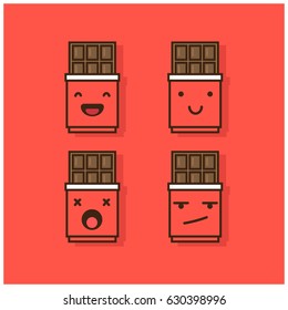 Set of Chocolate Line Icons Smiling Laughing Dead and Upset