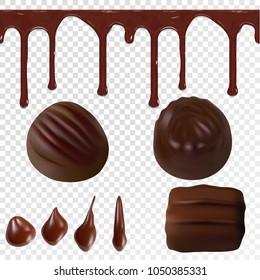 A set of chocolate objects for billets to create a corporate identity design. Shokaladnye drops, chocolate cream and chocolate candy. Vector