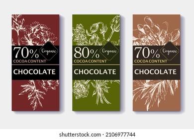 set of chocolate package design templates, with hand drawn flower illustration