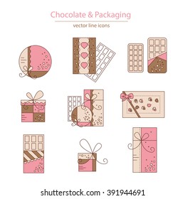 Set of chocolate and packaging icons made in modern line style vector