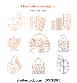 Set of chocolate and packaging icons made in modern line style vector